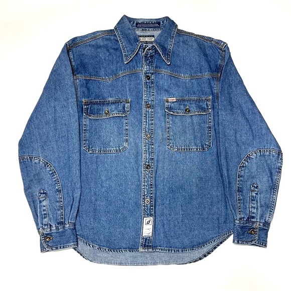 TopFit Rend-Top Retail Dept Blue Jean Denim Long Sleeve Shirt Men’s Size Medium - Picture 1 of 7